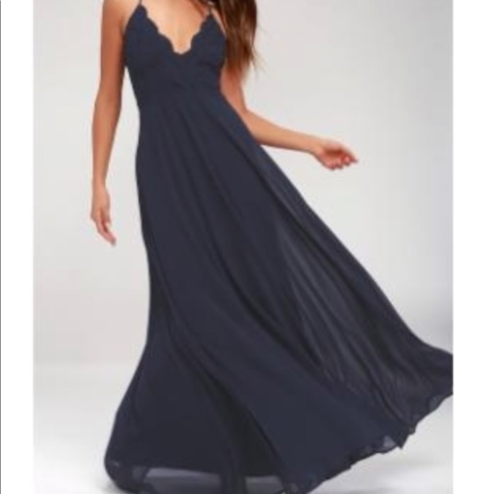 Lulus Madalyn Navy Blue Lace Maxi Dress